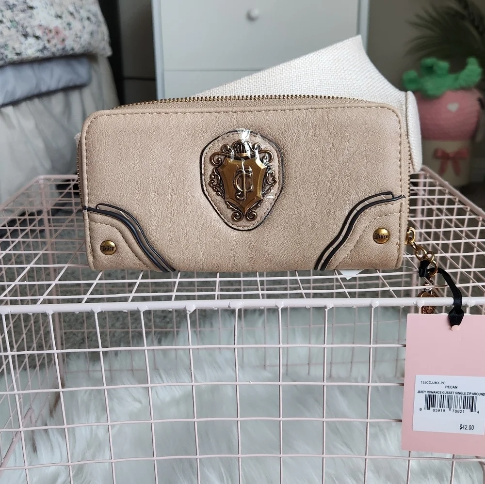 Juicy Couture Beige Wallet with Vintage Gold Accents